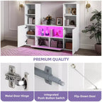 4-Tier U-Shaped Bookcase Castle Bookshelf with Cabinet &LED Light Cube Storage Organizer White