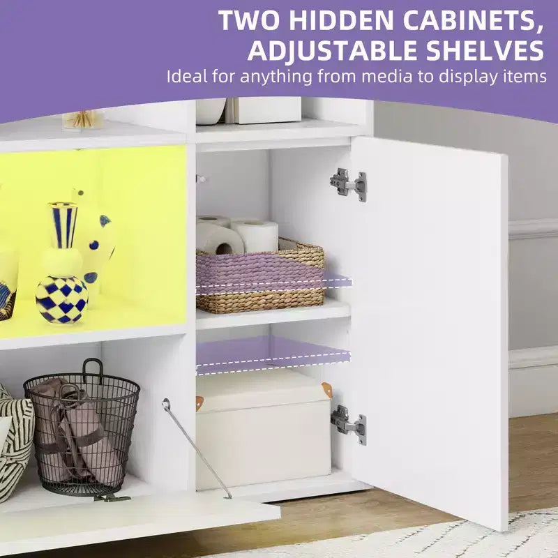 4-Tier U-Shaped Bookcase Castle Bookshelf with Cabinet &LED Light Cube Storage Organizer White