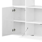 4-Tier U-Shaped Bookcase Castle Bookshelf with Cabinet &LED Light Cube Storage Organizer White