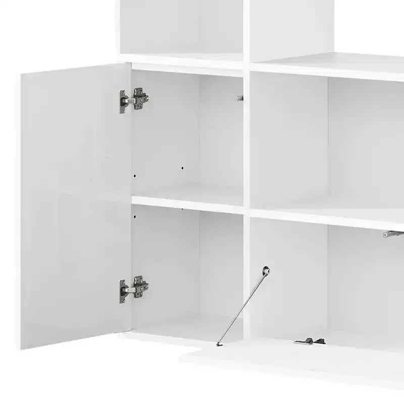 4-Tier U-Shaped Bookcase Castle Bookshelf with Cabinet &LED Light Cube Storage Organizer White