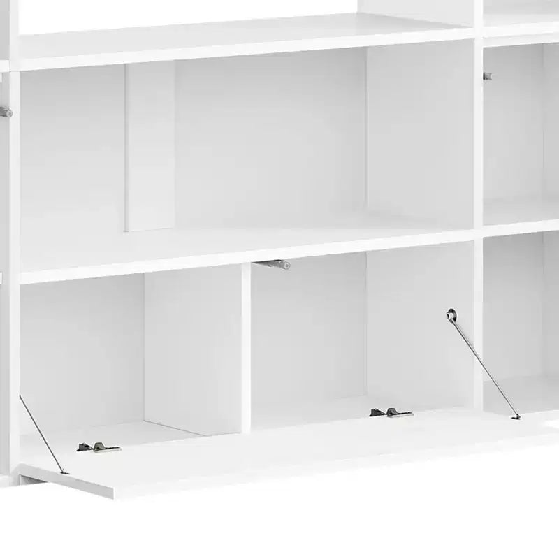 4-Tier U-Shaped Bookcase Castle Bookshelf with Cabinet &LED Light Cube Storage Organizer White