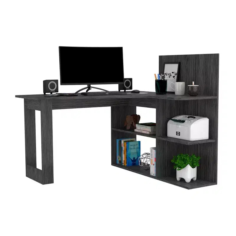 TUYOHW Writing Computer Desk,L-Shaped Desk with Four Shelves,Corner Desk with Multiple Open Shelving Tiers,Extended Workspace for Home Office,Study