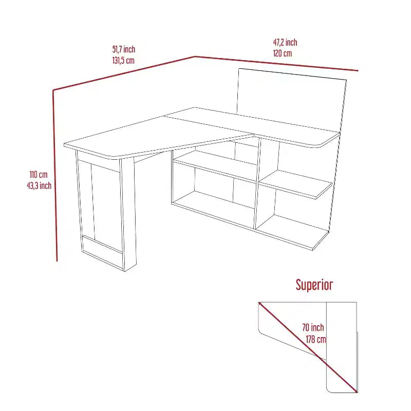 TUYOHW Writing Computer Desk,L-Shaped Desk with Four Shelves,Corner Desk with Multiple Open Shelving Tiers,Extended Workspace for Home Office,Study