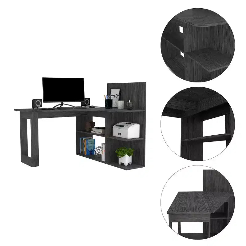 TUYOHW Writing Computer Desk,L-Shaped Desk with Four Shelves,Corner Desk with Multiple Open Shelving Tiers,Extended Workspace for Home Office,Study