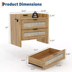 Rattan Bedside Table Nightstand, 2 Drawer, 2 Pcs Bedside Cabinet, Modern Night Stand with Charging Station for Bedroom Living Room