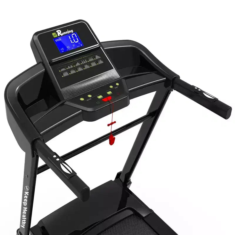 Whisen Foldable Treadmill, Workout Running Machine Walking with 12 Preset Programs, Incline - Black & Red