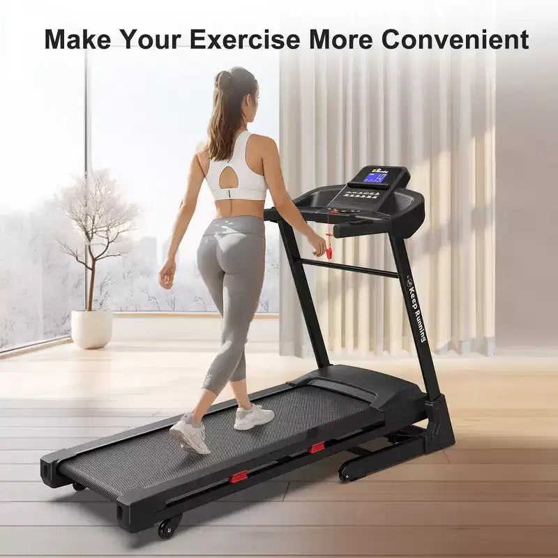 Whisen Foldable Treadmill, Workout Running Machine Walking with 12 Preset Programs, Incline - Black & Red