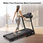 Whisen Foldable Treadmill, Workout Running Machine Walking with 12 Preset Programs, Incline - Black & Red