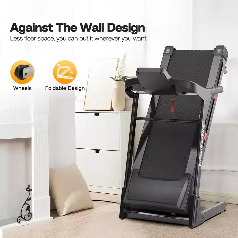 Whisen Foldable Treadmill, Workout Running Machine Walking with 12 Preset Programs, Incline - Black & Red