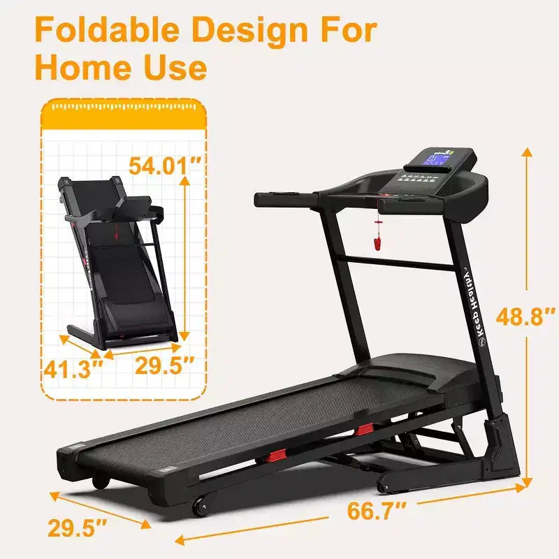 Whisen Foldable Treadmill, Workout Running Machine Walking with 12 Preset Programs, Incline - Black & Red