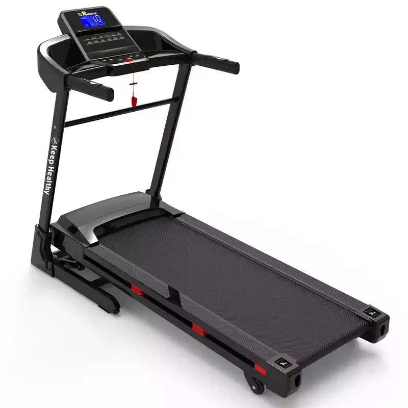 Whisen Foldable Treadmill, Workout Running Machine Walking with 12 Preset Programs, Incline - Black & Red