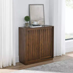 JVNOXK Credenza in stile medievale da 31 pollici con due ante scorrevoli e finiture in legno massello, adatta per soggiorni e cucine, finitura noce