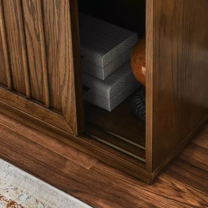JVNOXK Credenza in stile medievale da 31 pollici con due ante scorrevoli e finiture in legno massello, adatta per soggiorni e cucine, finitura noce