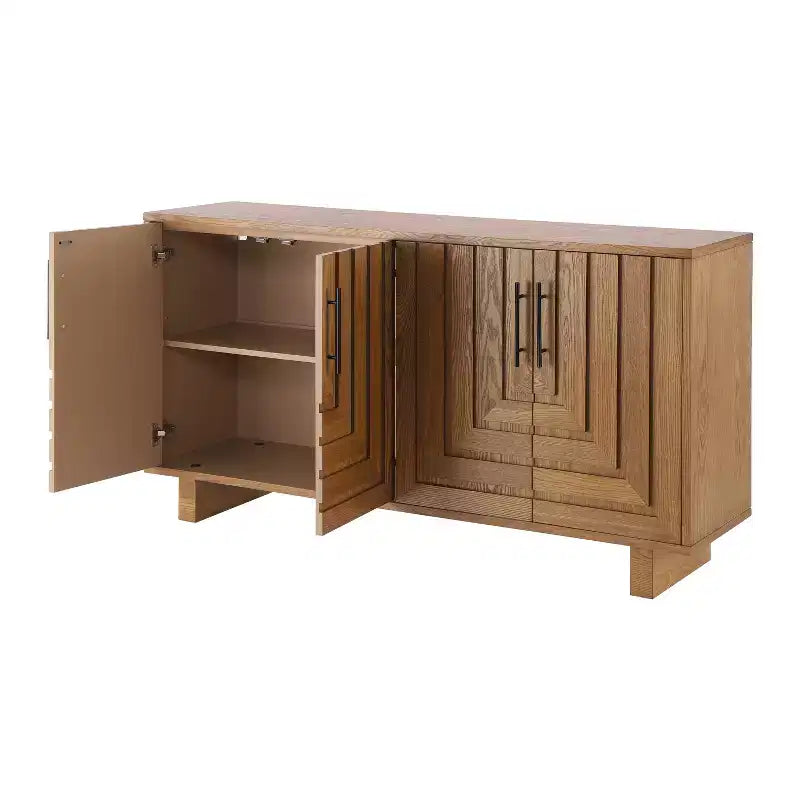 JVNOXK Madia moderna a 4 ante Realizzata in MDF e impiallacciatura di frassino, con maniglie in metallo e finiture naturali, perfetta per le sale da pranzo