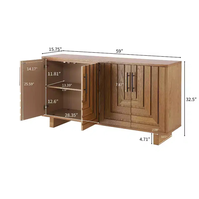 JVNOXK Madia moderna a 4 ante Realizzata in MDF e impiallacciatura di frassino, con maniglie in metallo e finiture naturali, perfetta per le sale da pranzo