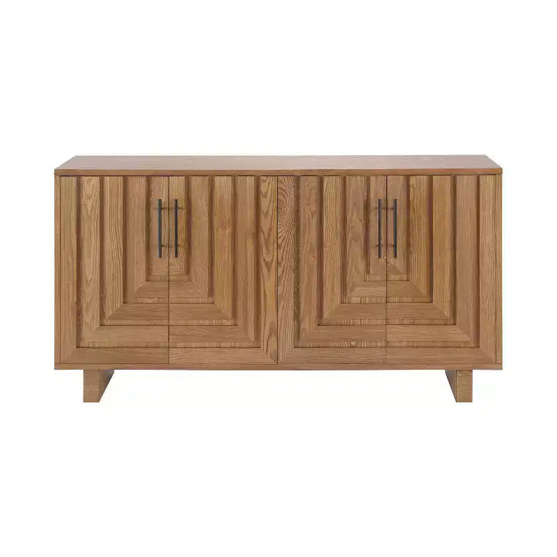 JVNOXK Madia moderna a 4 ante Realizzata in MDF e impiallacciatura di frassino, con maniglie in metallo e finiture naturali, perfetta per le sale da pranzo