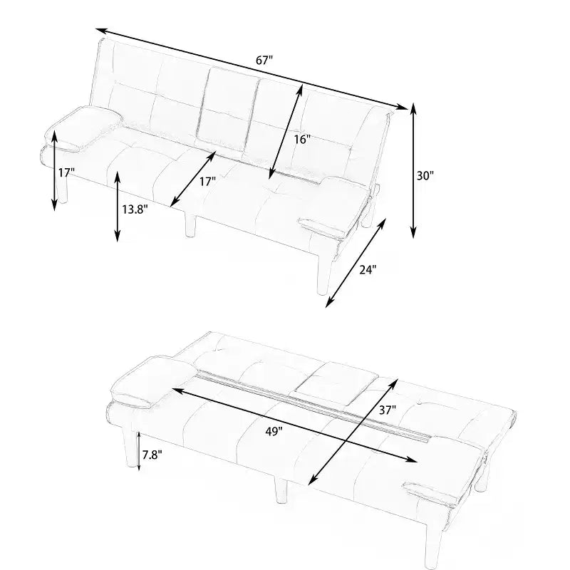 Divano Letto Convertibile TUYOHW, Futon Moderno 67" con Portabicchieri, Divano Letto per Piccoli Spazi, Appartamenti e Uffici