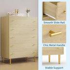 5 Drawers Dresser for Bedroom, 44 Tall Wood Rustic Chest of Drawers with Bar Handles, Vintage Design for Bedroom, Living Room, Hallway