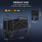 Foldable Utility Wagon with All-Terrain Wheels and Adjustable Handle - 240 LB Capacity for Shopping, Camping & Garden - Black