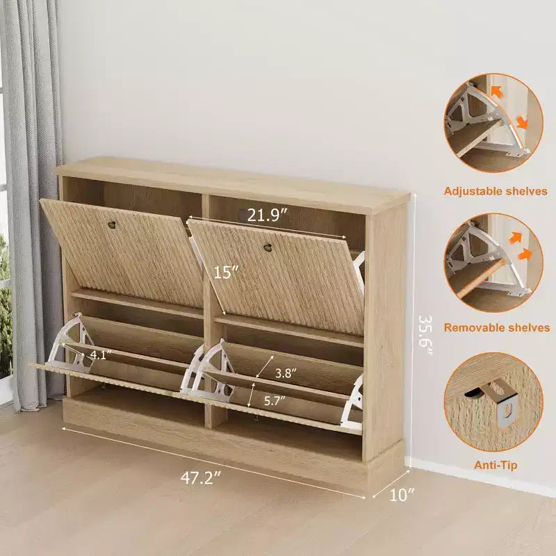 Scarpiera con 4 Ante a Ribalta, Organizzatore di Scarpe Stretto Moderno con Design a Onda e Ripiani Regolabili, Scarpiera per Ingresso, Soggiorno, Corridoio