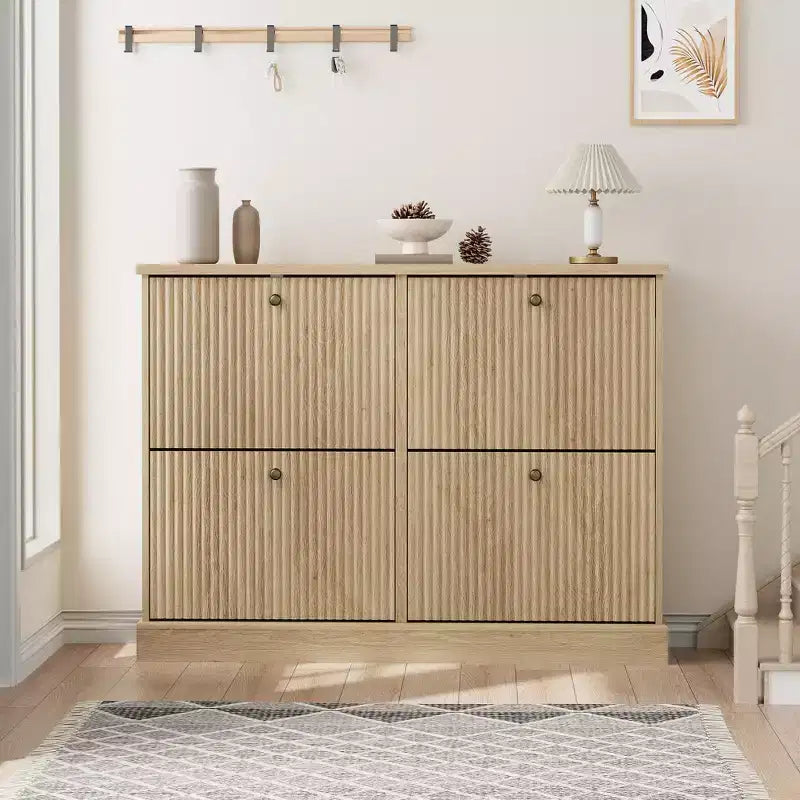 Scarpiera con 4 Ante a Ribalta, Organizzatore di Scarpe Stretto Moderno con Design a Onda e Ripiani Regolabili, Scarpiera per Ingresso, Soggiorno, Corridoio