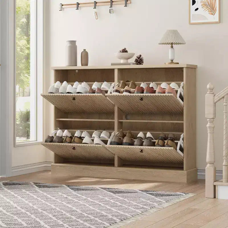 Scarpiera con 4 Ante a Ribalta, Organizzatore di Scarpe Stretto Moderno con Design a Onda e Ripiani Regolabili, Scarpiera per Ingresso, Soggiorno, Corridoio