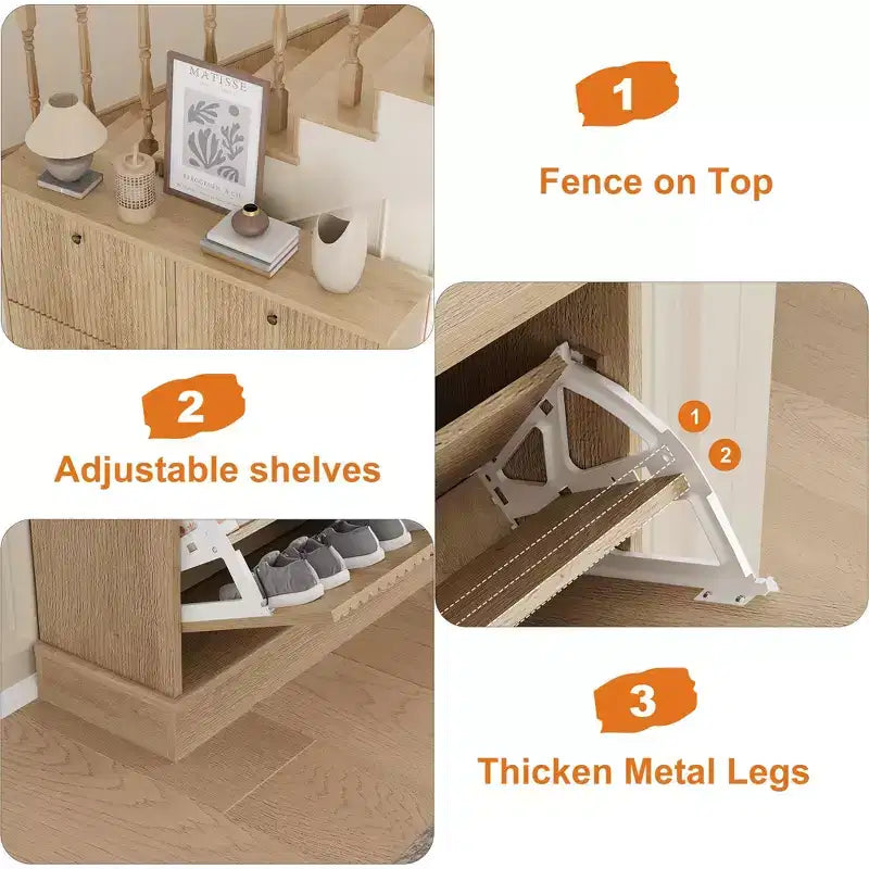 Scarpiera con 4 Ante a Ribalta, Organizzatore di Scarpe Stretto Moderno con Design a Onda e Ripiani Regolabili, Scarpiera per Ingresso, Soggiorno, Corridoio