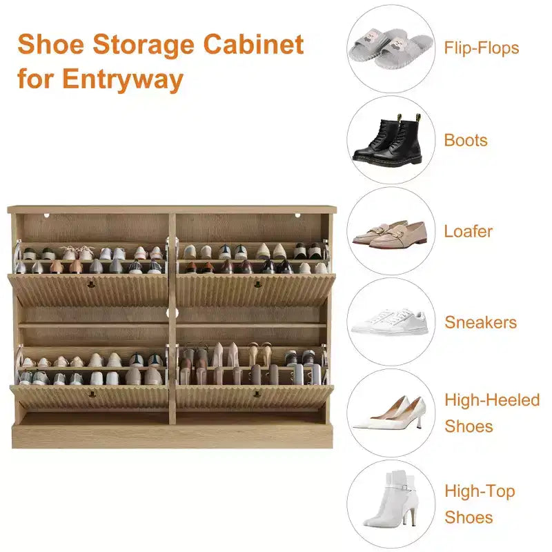 Scarpiera con 4 Ante a Ribalta, Organizzatore di Scarpe Stretto Moderno con Design a Onda e Ripiani Regolabili, Scarpiera per Ingresso, Soggiorno, Corridoio