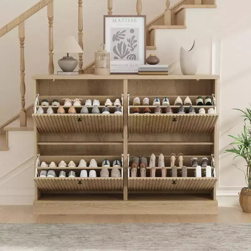 Scarpiera con 4 Ante a Ribalta, Organizzatore di Scarpe Stretto Moderno con Design a Onda e Ripiani Regolabili, Scarpiera per Ingresso, Soggiorno, Corridoio