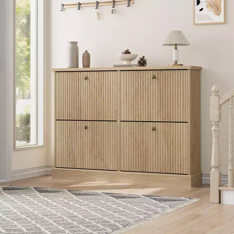 Scarpiera con 4 Ante a Ribalta, Organizzatore di Scarpe Stretto Moderno con Design a Onda e Ripiani Regolabili, Scarpiera per Ingresso, Soggiorno, Corridoio