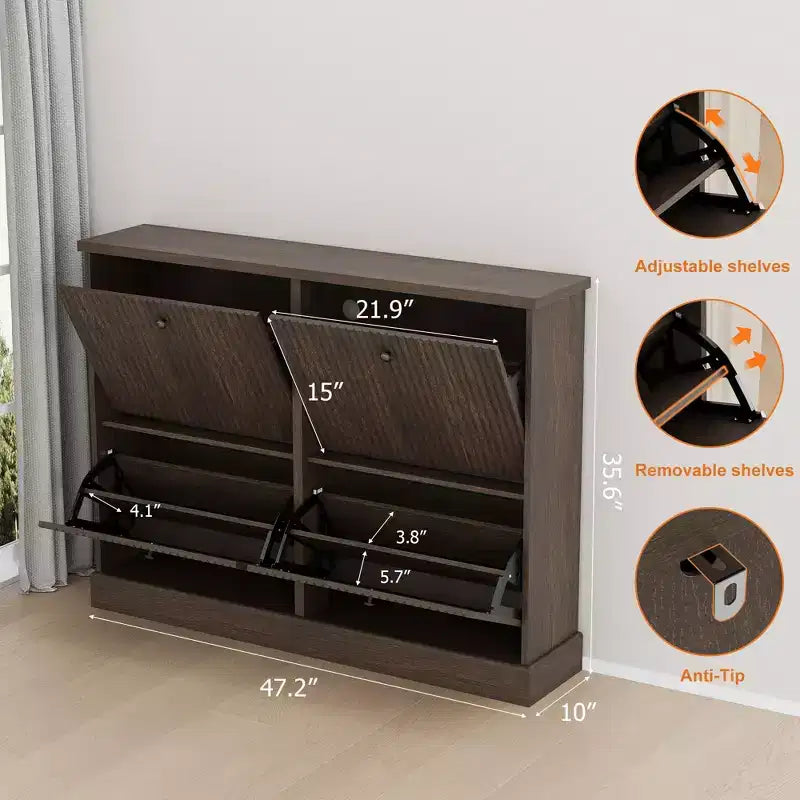 Scarpiera con 4 Ante a Ribalta, Organizzatore di Scarpe Stretto Moderno con Design a Onda e Ripiani Regolabili, Scarpiera per Ingresso, Soggiorno, Corridoio