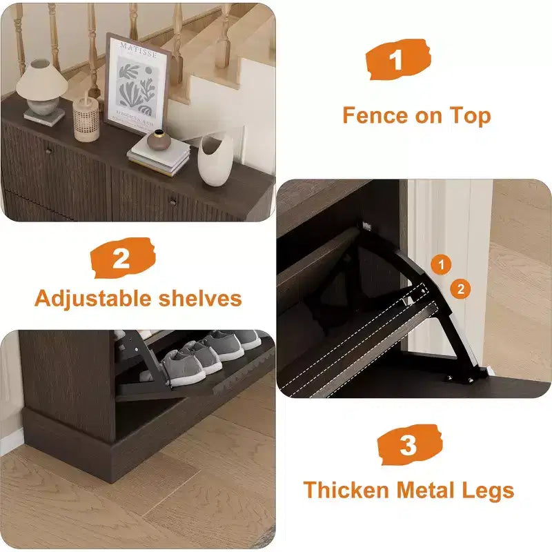Scarpiera con 4 Ante a Ribalta, Organizzatore di Scarpe Stretto Moderno con Design a Onda e Ripiani Regolabili, Scarpiera per Ingresso, Soggiorno, Corridoio