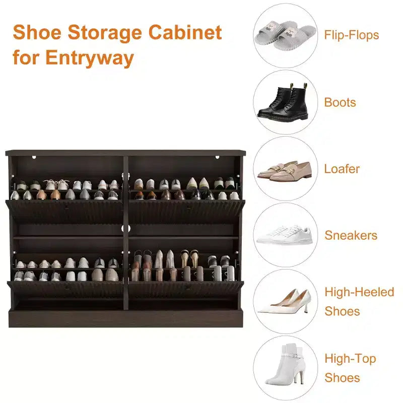 Scarpiera con 4 Ante a Ribalta, Organizzatore di Scarpe Stretto Moderno con Design a Onda e Ripiani Regolabili, Scarpiera per Ingresso, Soggiorno, Corridoio
