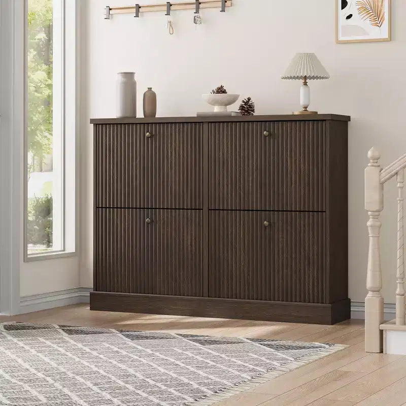 Scarpiera con 4 Ante a Ribalta, Organizzatore di Scarpe Stretto Moderno con Design a Onda e Ripiani Regolabili, Scarpiera per Ingresso, Soggiorno, Corridoio