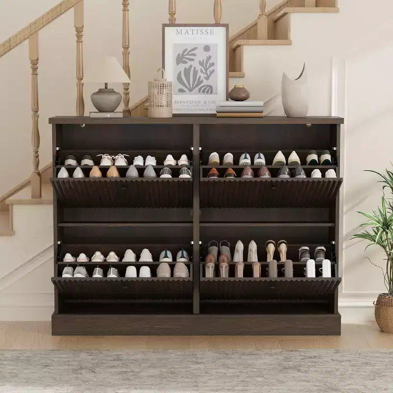 Scarpiera con 4 Ante a Ribalta, Organizzatore di Scarpe Stretto Moderno con Design a Onda e Ripiani Regolabili, Scarpiera per Ingresso, Soggiorno, Corridoio