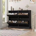 Scarpiera con 4 Ante a Ribalta, Organizzatore di Scarpe Stretto Moderno con Design a Onda e Ripiani Regolabili, Scarpiera per Ingresso, Soggiorno, Corridoio