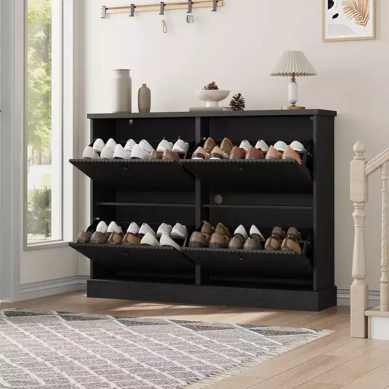 Scarpiera con 4 Ante a Ribalta, Organizzatore di Scarpe Stretto Moderno con Design a Onda e Ripiani Regolabili, Scarpiera per Ingresso, Soggiorno, Corridoio