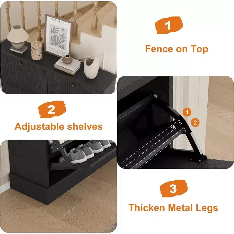 Scarpiera con 4 Ante a Ribalta, Organizzatore di Scarpe Stretto Moderno con Design a Onda e Ripiani Regolabili, Scarpiera per Ingresso, Soggiorno, Corridoio
