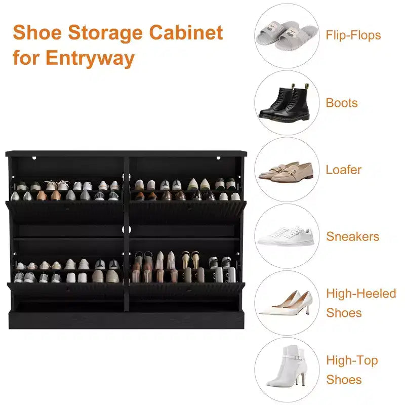 Scarpiera con 4 Ante a Ribalta, Organizzatore di Scarpe Stretto Moderno con Design a Onda e Ripiani Regolabili, Scarpiera per Ingresso, Soggiorno, Corridoio