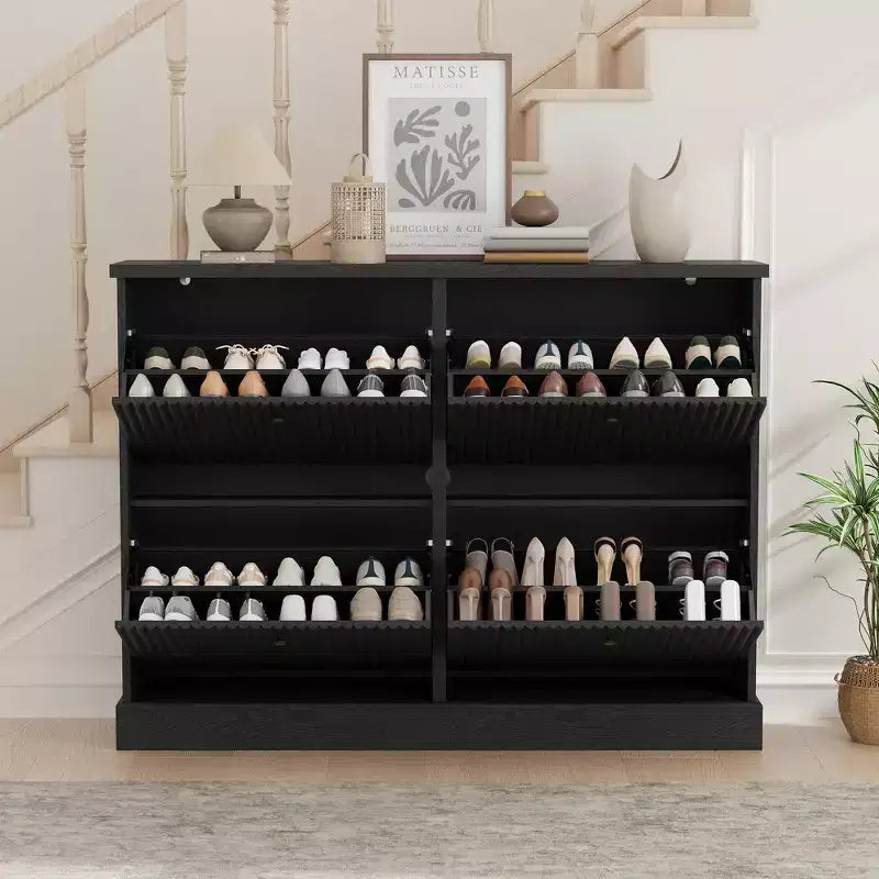 Scarpiera con 4 Ante a Ribalta, Organizzatore di Scarpe Stretto Moderno con Design a Onda e Ripiani Regolabili, Scarpiera per Ingresso, Soggiorno, Corridoio