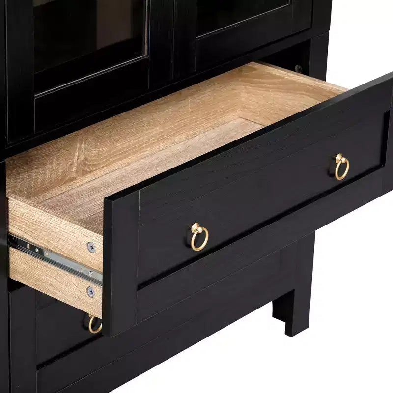 sumyeg 71 Tall Arched Kitchen Pantry Cabinet with Glass Doors, Adjustable Shelves & 2 Large Drawers