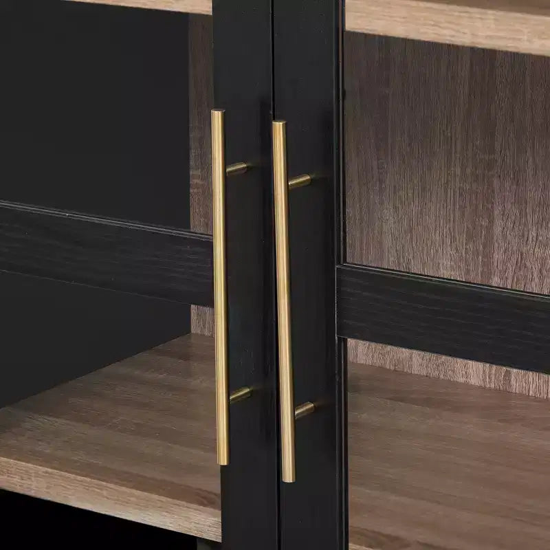 sumyeg 71 Tall Arched Kitchen Pantry Cabinet with Glass Doors, Adjustable Shelves & 2 Large Drawers