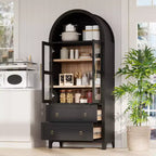 sumyeg 71 Tall Arched Kitchen Pantry Cabinet with Glass Doors, Adjustable Shelves & 2 Large Drawers