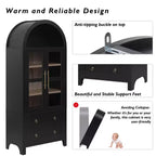sumyeg 71 Tall Arched Kitchen Pantry Cabinet with Glass Doors, Adjustable Shelves & 2 Large Drawers