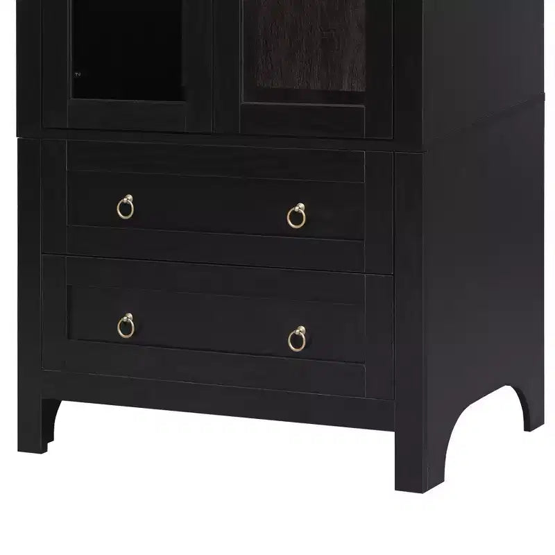 sumyeg 71 Tall Arched Kitchen Pantry Cabinet with Glass Doors, Adjustable Shelves & 2 Large Drawers