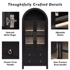 sumyeg 71 Tall Arched Kitchen Pantry Cabinet with Glass Doors, Adjustable Shelves & 2 Large Drawers