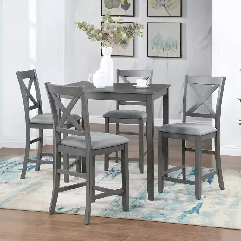 sumyeg 5 Piece Square Counter Height Dining Table Set with 4 Upholstered Chairs