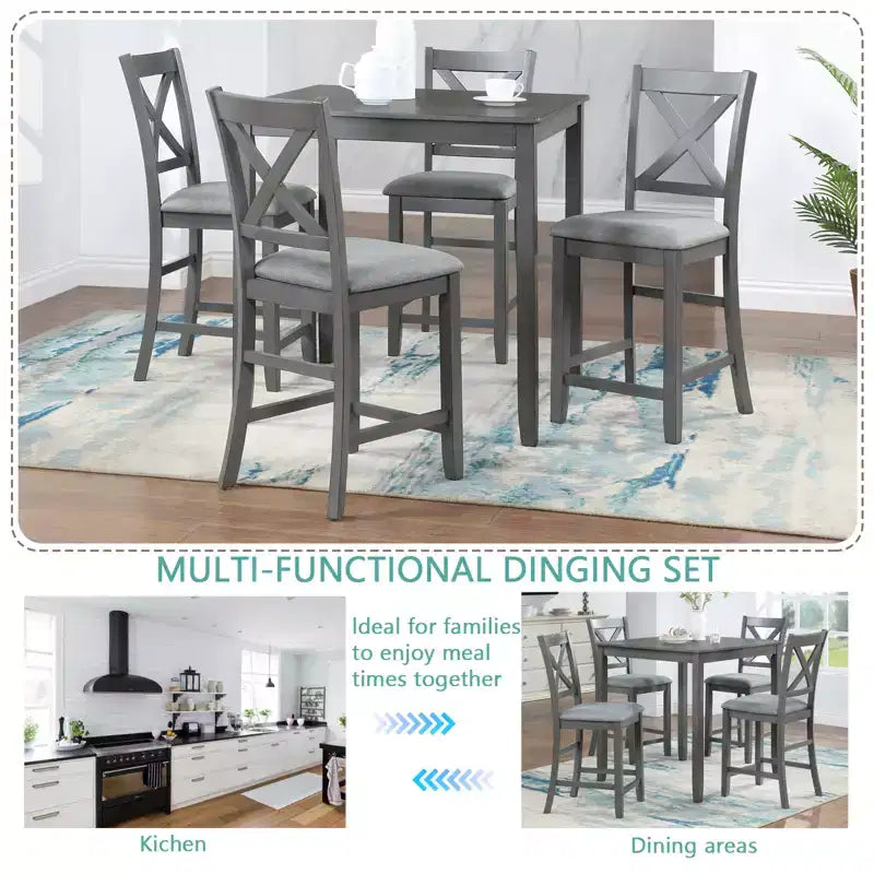 sumyeg 5 Piece Square Counter Height Dining Table Set with 4 Upholstered Chairs