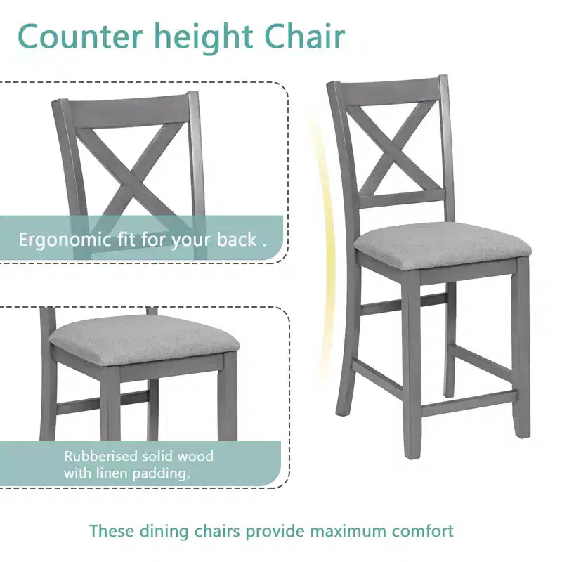 sumyeg 5 Piece Square Counter Height Dining Table Set with 4 Upholstered Chairs