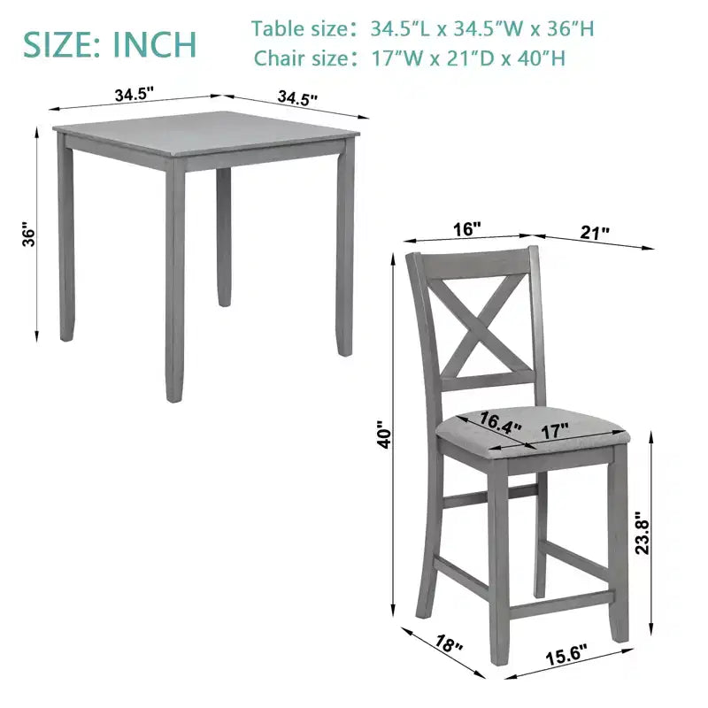 sumyeg 5 Piece Square Counter Height Dining Table Set with 4 Upholstered Chairs